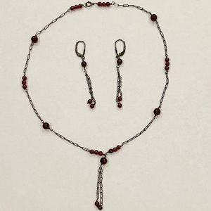Deep Red Matching Earrings and Necklace.